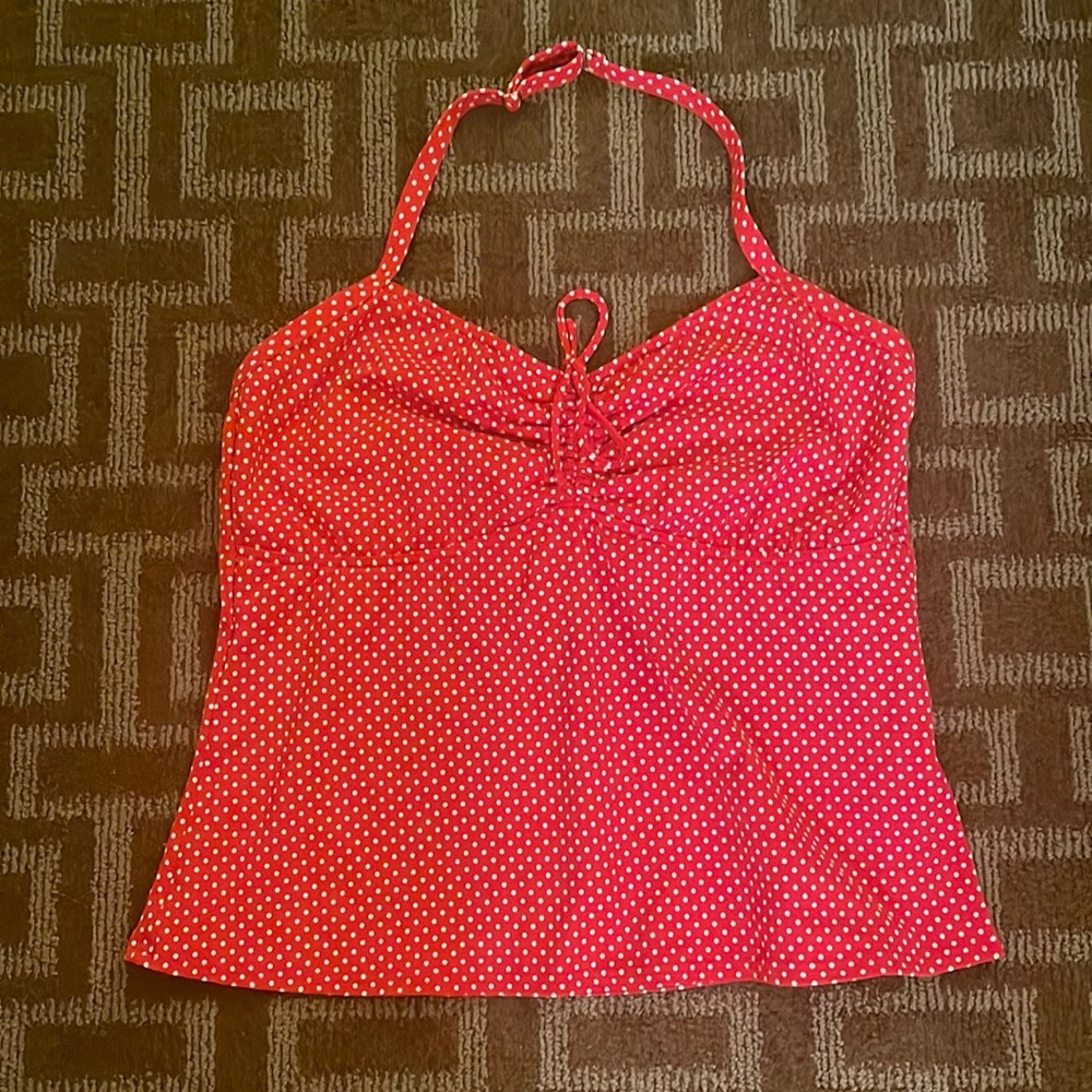 Lands End Tankini Top Polka Dot Red & White Size 16 Retro Look